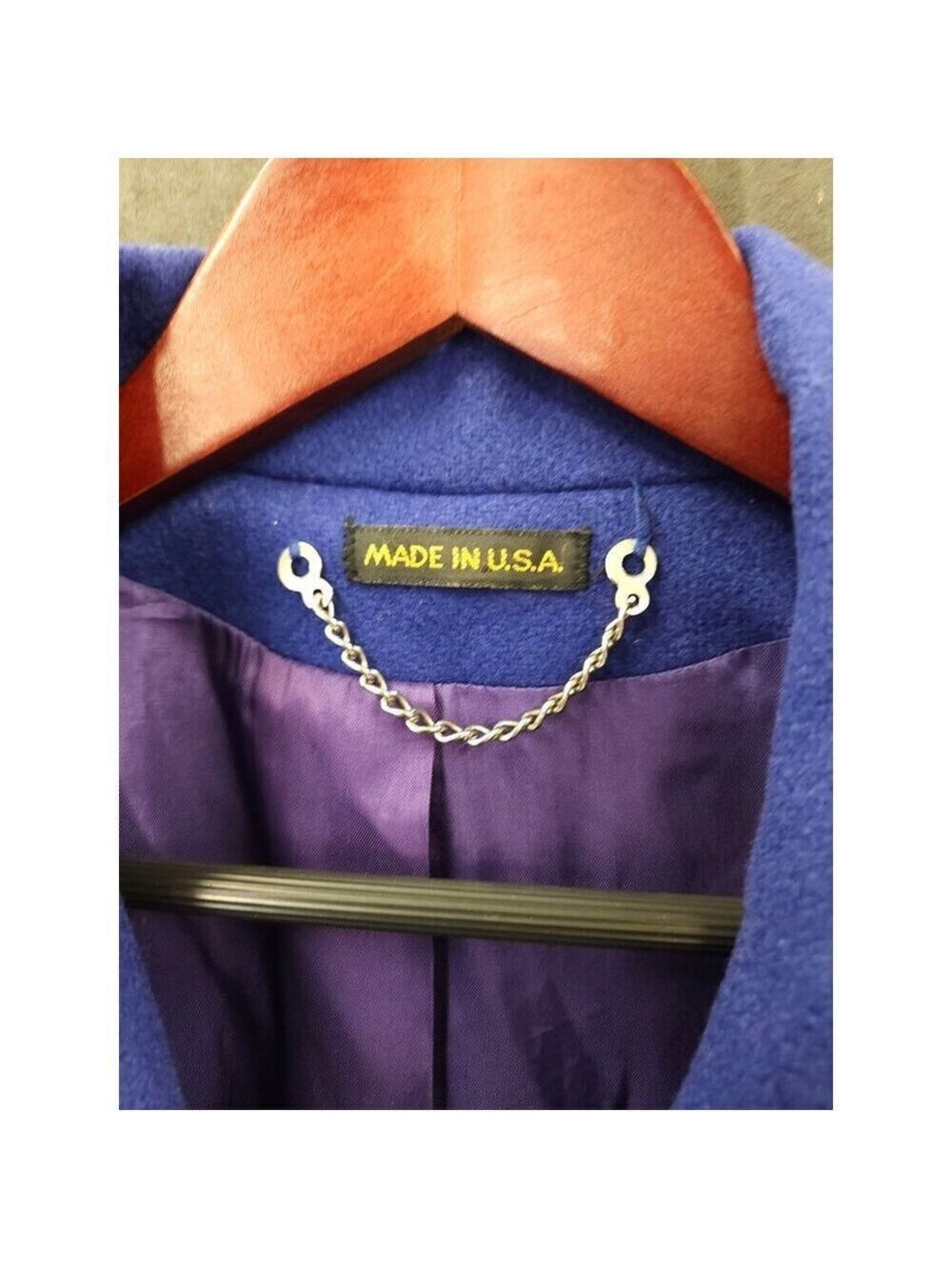 Vintage Royal Blue Union Made Wool Coat Size 9 Double-Breasted USA Made - Picture 2 of 13